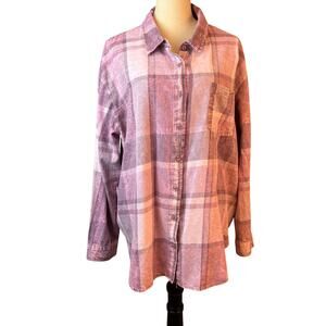 Berkley Jensen 100% Cotton Pink Plaid Button Up Blouse Womens XXL